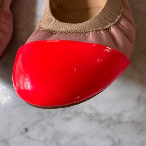 J.Crew Leather Ballet Flats Color Block Blush Coral Pink Size 10 - Picture 7 of 10